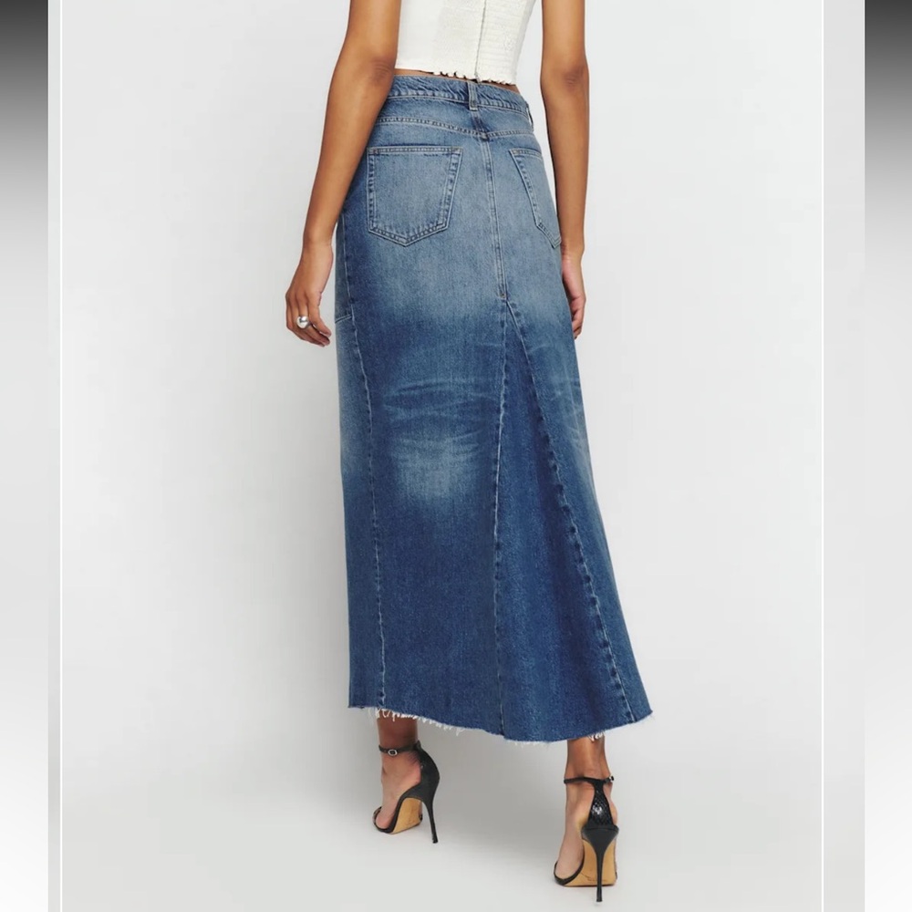 Reformation Blue Denim Maxi Skirt with Front Slit - Picture 2 of 6